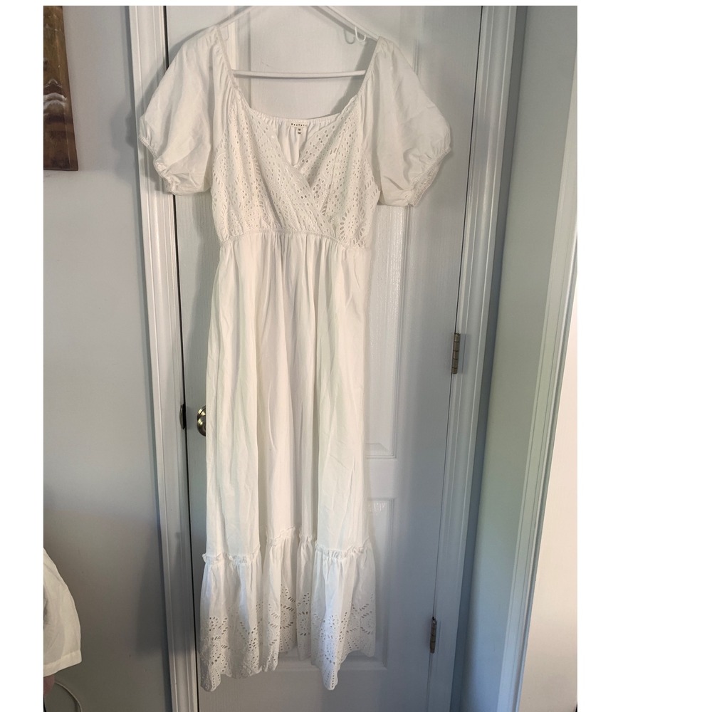 Baevely White Eyelet Embroidery Maxi Dress Puff Sleeve BD4521 Womens M cottage